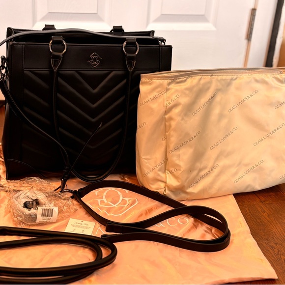 Charles & Keith Handbags - Glass Ladder black quilted Everly 1.0 tote with accessories